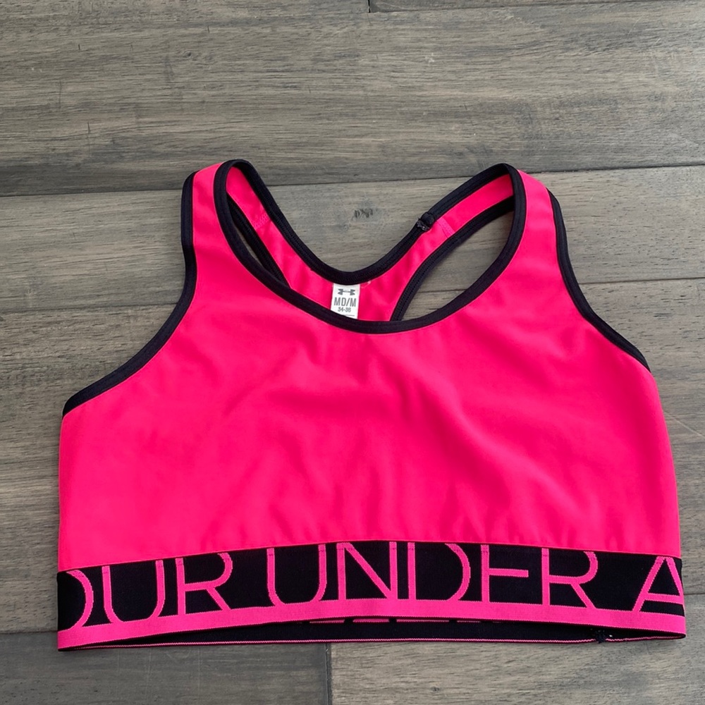 Under Armour Hot Pink and Black Logo Sports Bra